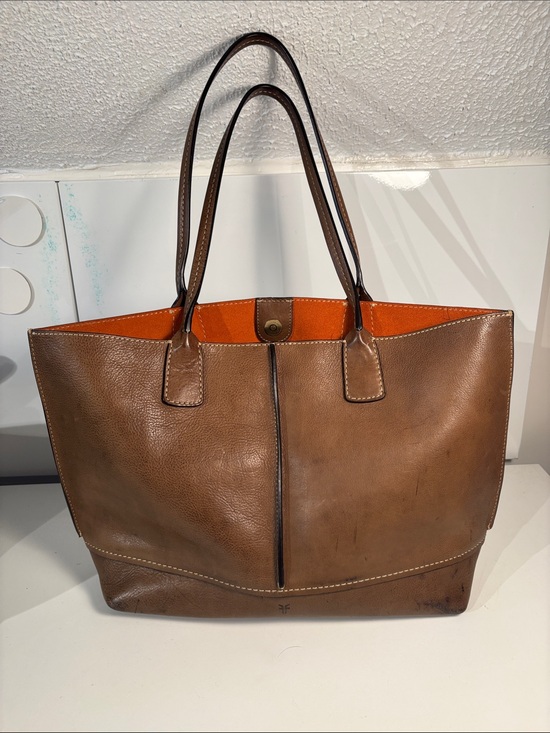 Frye Handbags - Frye Brown Leather Tote with Orange Interior